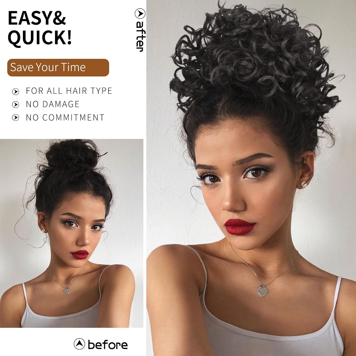 MaopaoBeauty Extensiones de cabello sintético con cordón elástico y ondas sueltas, moño desordenado, moño rizado, moño para mujeres negras, uso