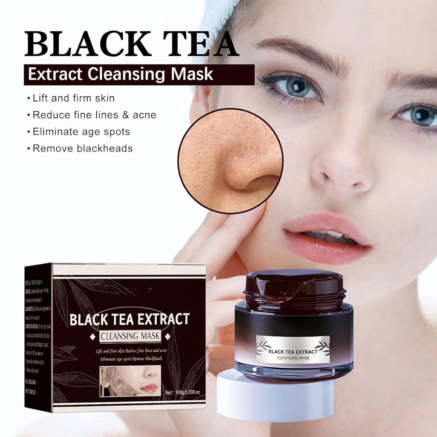 Máscara de té negro, máscara de té negro, máscara de té negro, máscara de té negro, máscara de té negro reafirmante durante la noche, máscara de