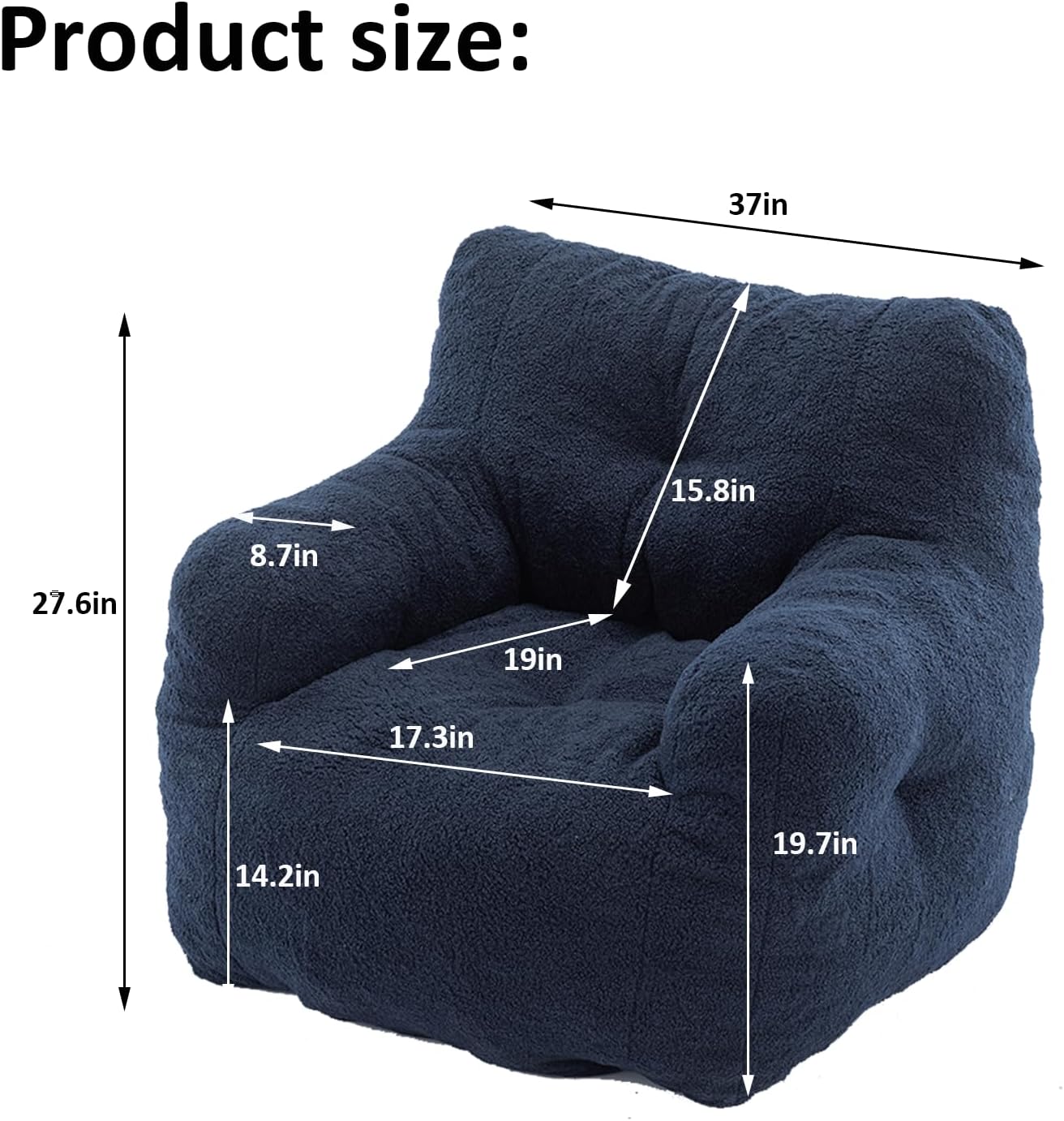 Hison Puf para adultos y niños, tela de peluche, sofá esponjoso y perezoso, relleno de esponja viscoelástica, sofá con reposabrazos para sala de