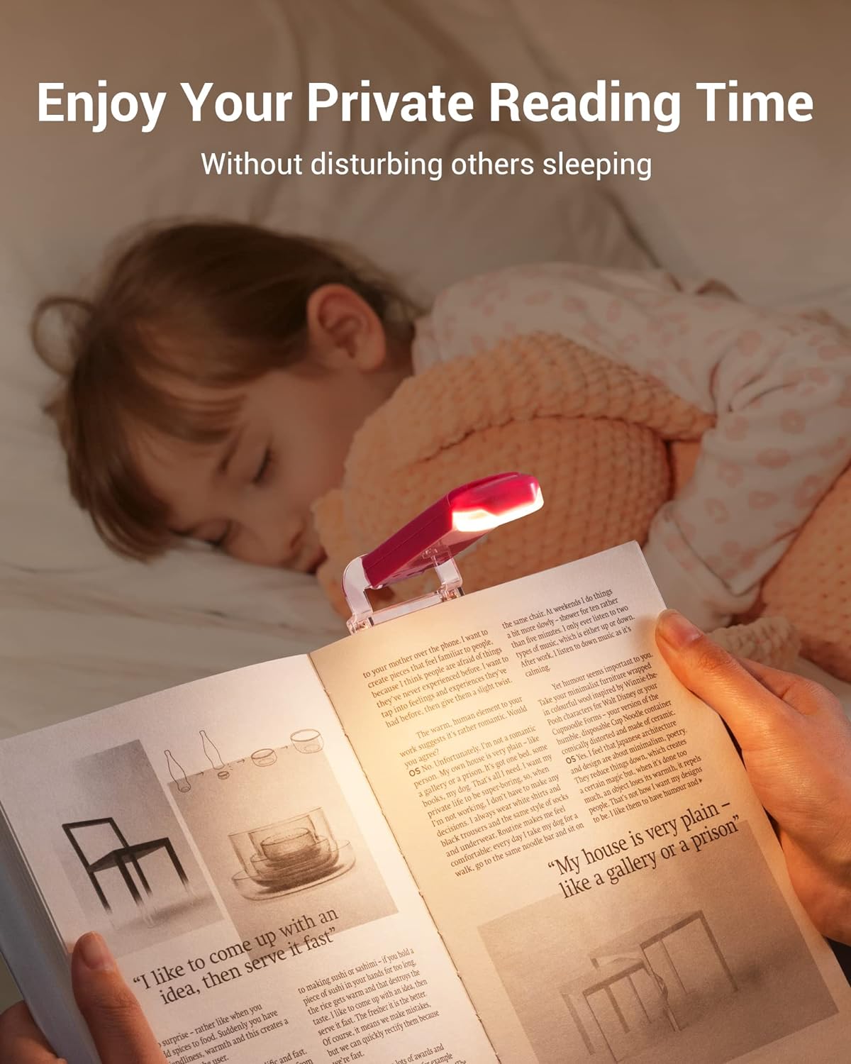 DEWENWILS Luz de lectura de libros, recargable por USB, para leer en la cama, luces LED con clip para niños, ratones de biblioteca, bloqueo de luz