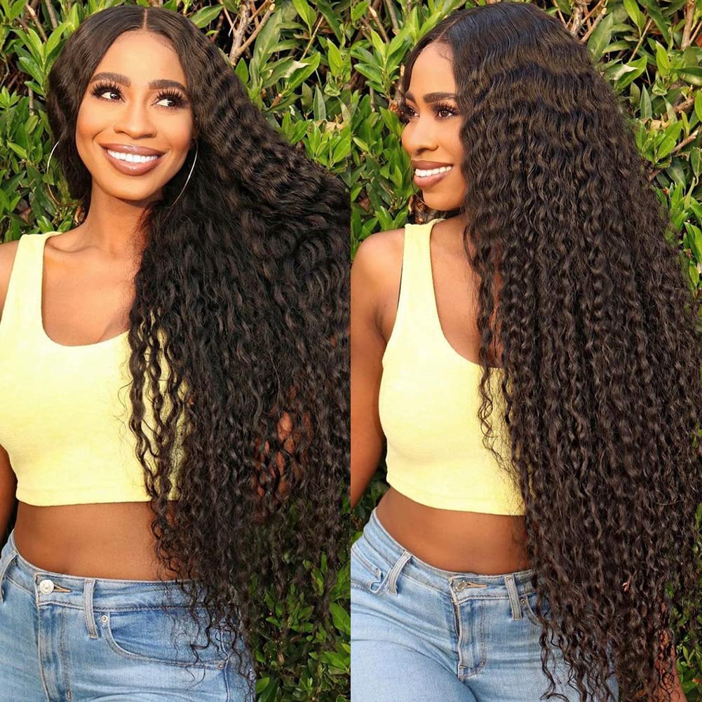 3 paquetes de cabello humano rizado con ondas de agua (24, 26, 28 pulgadas), extensiones de cabello humano virgen brasileño Remy, extensiones de