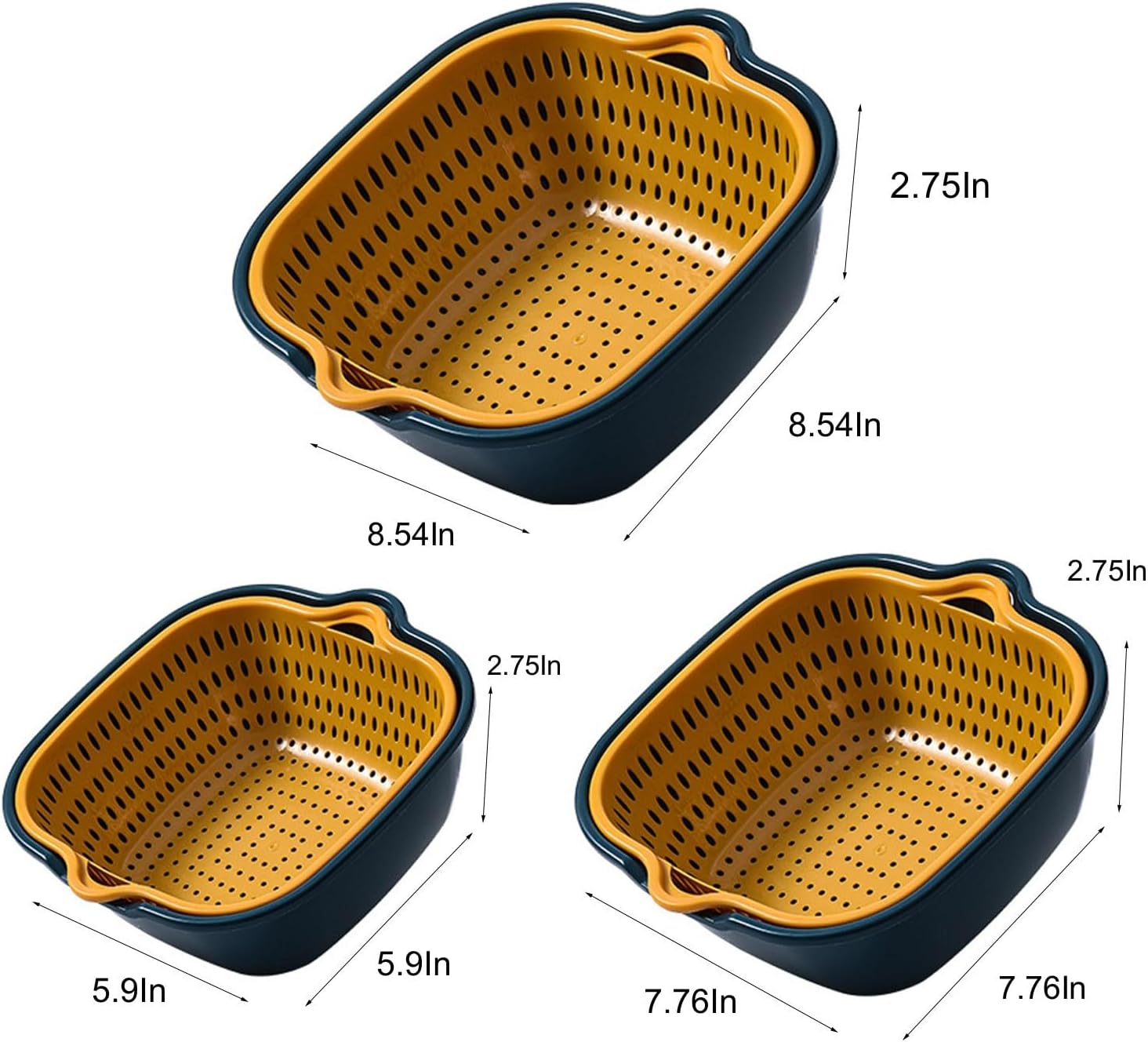 Lavabo de cocina de seis piezas en cesta de drenaje de doble capa para verduras y frutas, cesta de lavado de plástico multifuncional, colador y