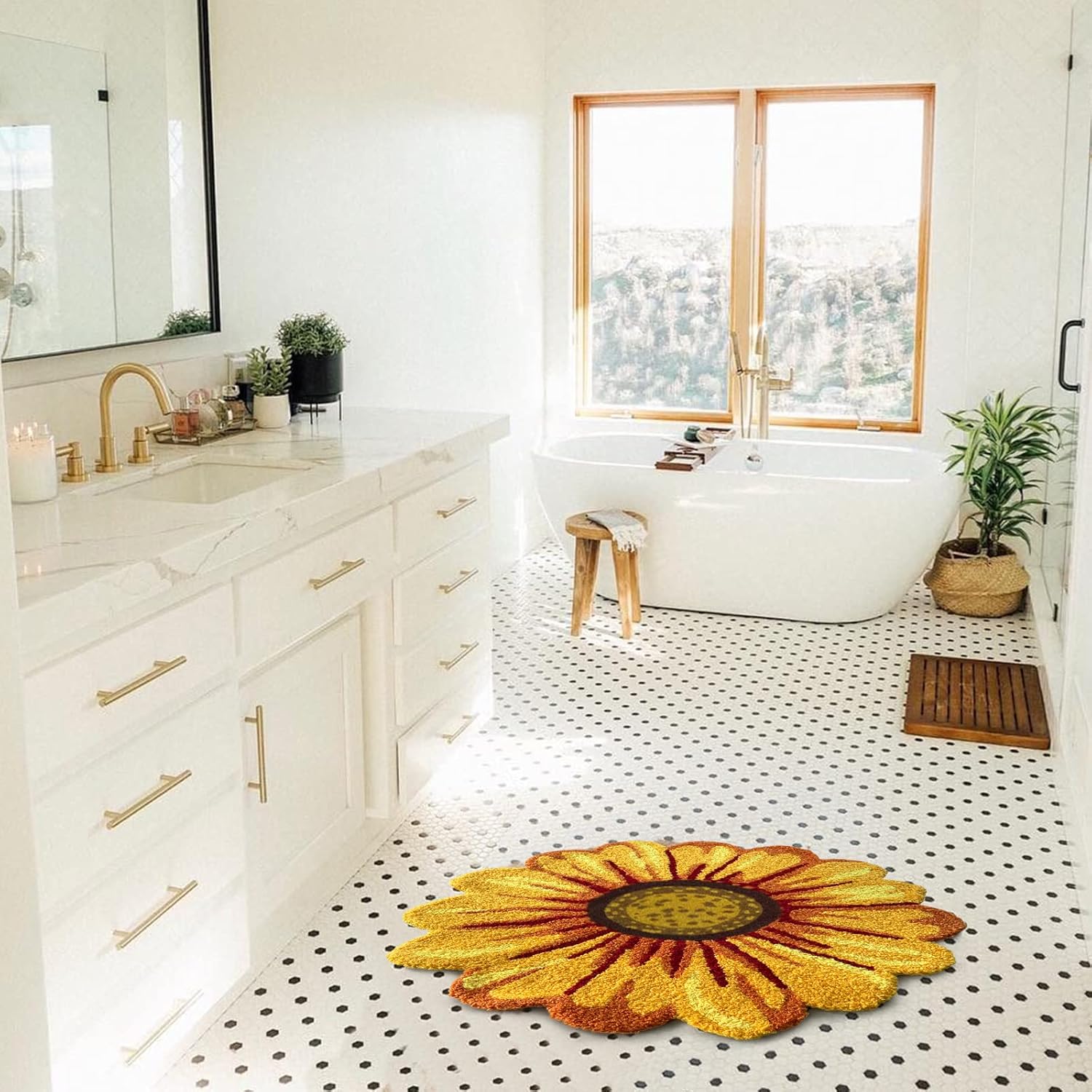 Alfombras de girasol para dormitorio, alfombra con forma de flor para baño, alfombra de flores para cocina, sala de estar, alfombra de girasol