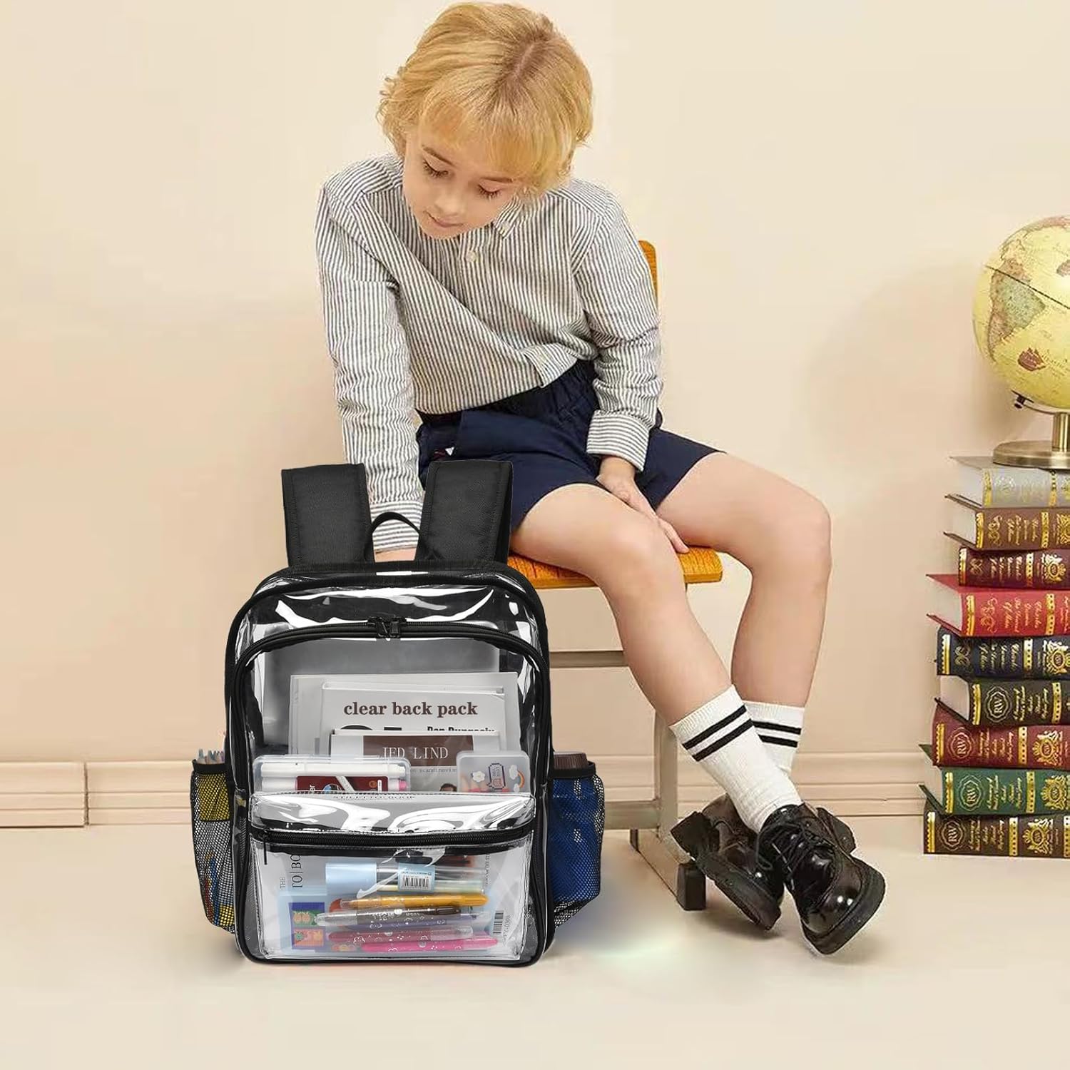 Clear Backpack,Clear Backpacks for School Heavy Duty See Through Bookbag Waterproof Backpack for Men Women,Clear Black
