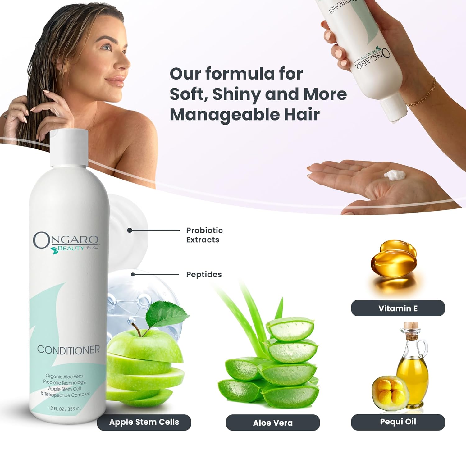 Ongaro Beauty – Acondicionador orgánico para el cabello, acondicionador profundo con aloe vera, probióticos, péptidos, vitamina E y células madre de