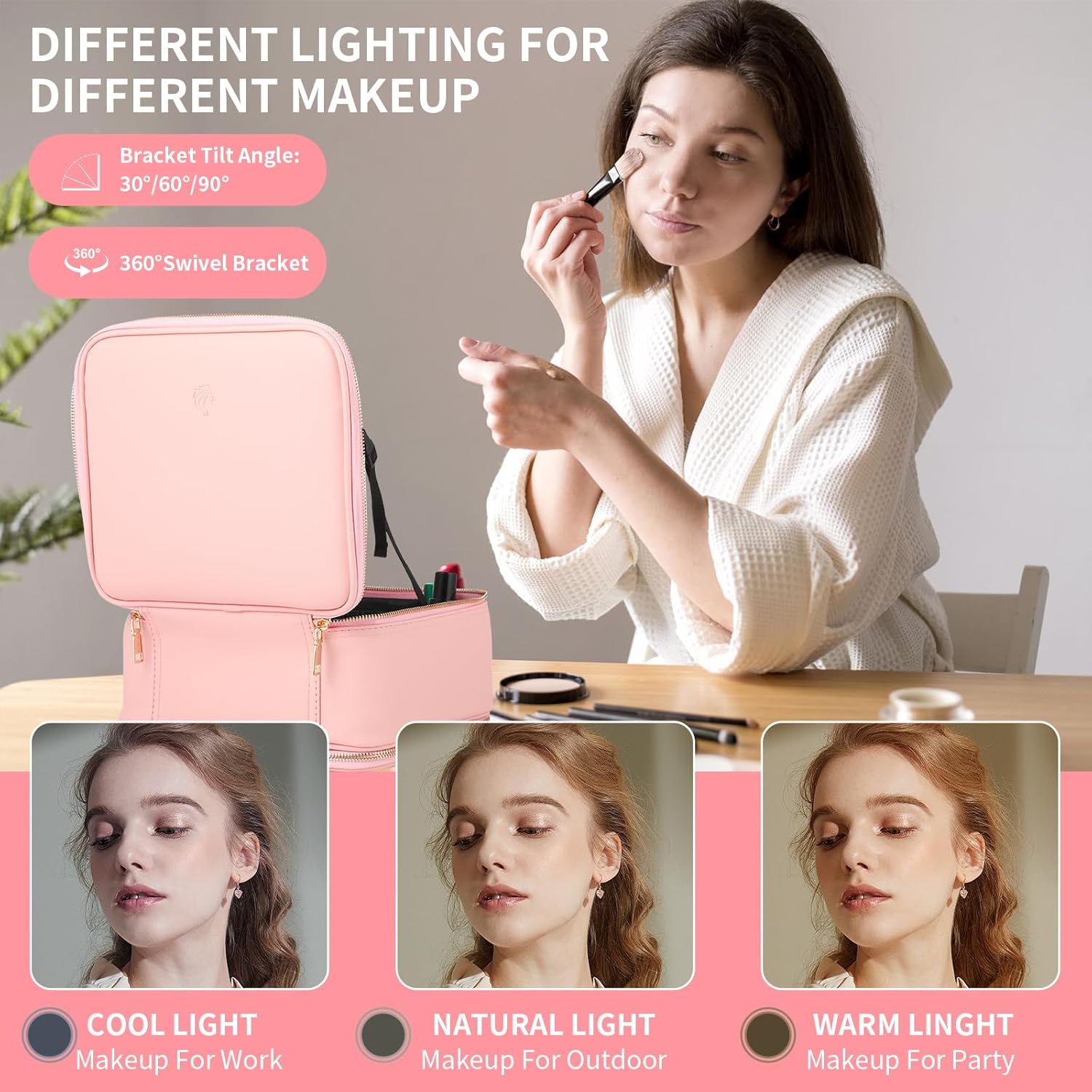 Bolsa de maquillaje con espejo LED y soporte para joyas, estuche de maquillaje de viaje con espejo iluminado, bolsa de maquillaje de viaje con