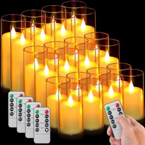 24 velas parpadeantes sin llama, velas LED de pilar con 4 controles remotos que funcionan con pilas para interiores y exteriores, velas falsas 24 velas parpadeantes sin llama, velas LED de pilar con 4 controles remotos que funcionan con pilas para interiores y exteriores, velas falsas