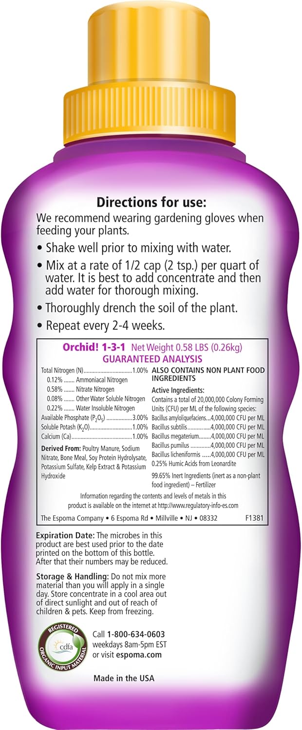 Espoma Organic Orchid! Alimento concentrado para plantas de 8 onzas  Fertilizante vegetal y potenciador de floración para todas las orquídeas y