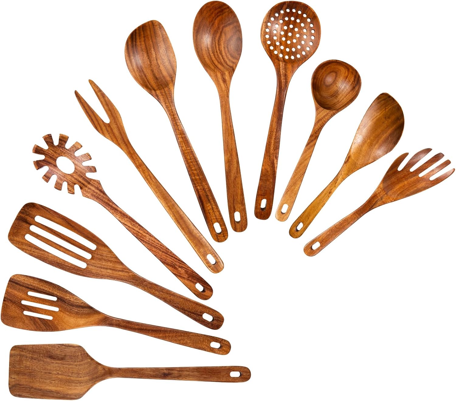 GUDAMAYE Cucharas de madera para cocinar, juego de utensilios de cocina de madera, utensilios de cocina de madera, cucharas de madera de teca