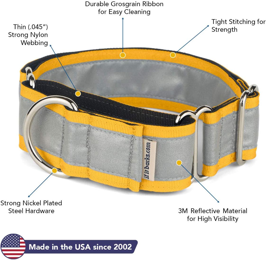 If It Barks – Collar Martingala reflectante de 1.5 pulgadas para perros – Ajustable – Fabricado en Estados Unidos – Fuerte, duradero y cómodo –