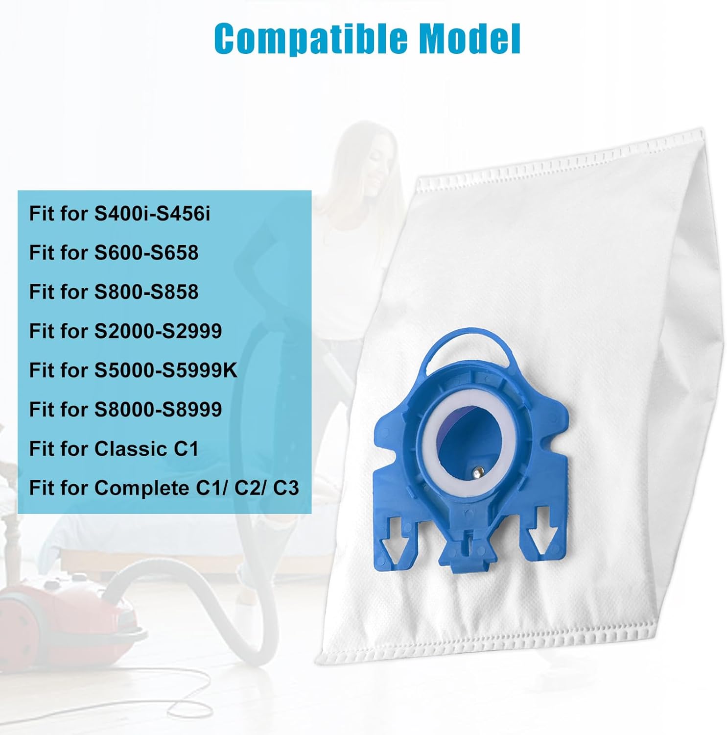 Paquete de 12 bolsas 3D GN para aspiradora Miele compatibles con C2, bolsas de polvo Airclean compatibles con Miele GN Vacuum Complete C2 C3 Classic