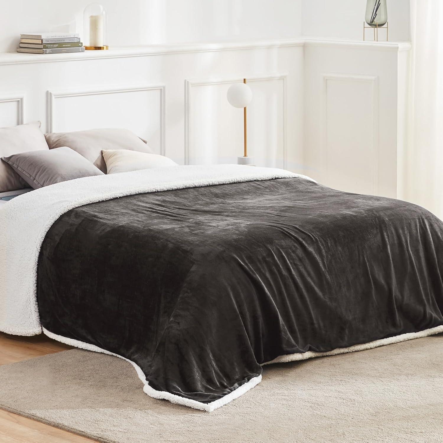 BEAUTEX Manta de forro polar sherpa, manta y manta de franela suave y esponjosa, mantas mullidas y acogedoras para sofá, cama, sofá para adultos (50
