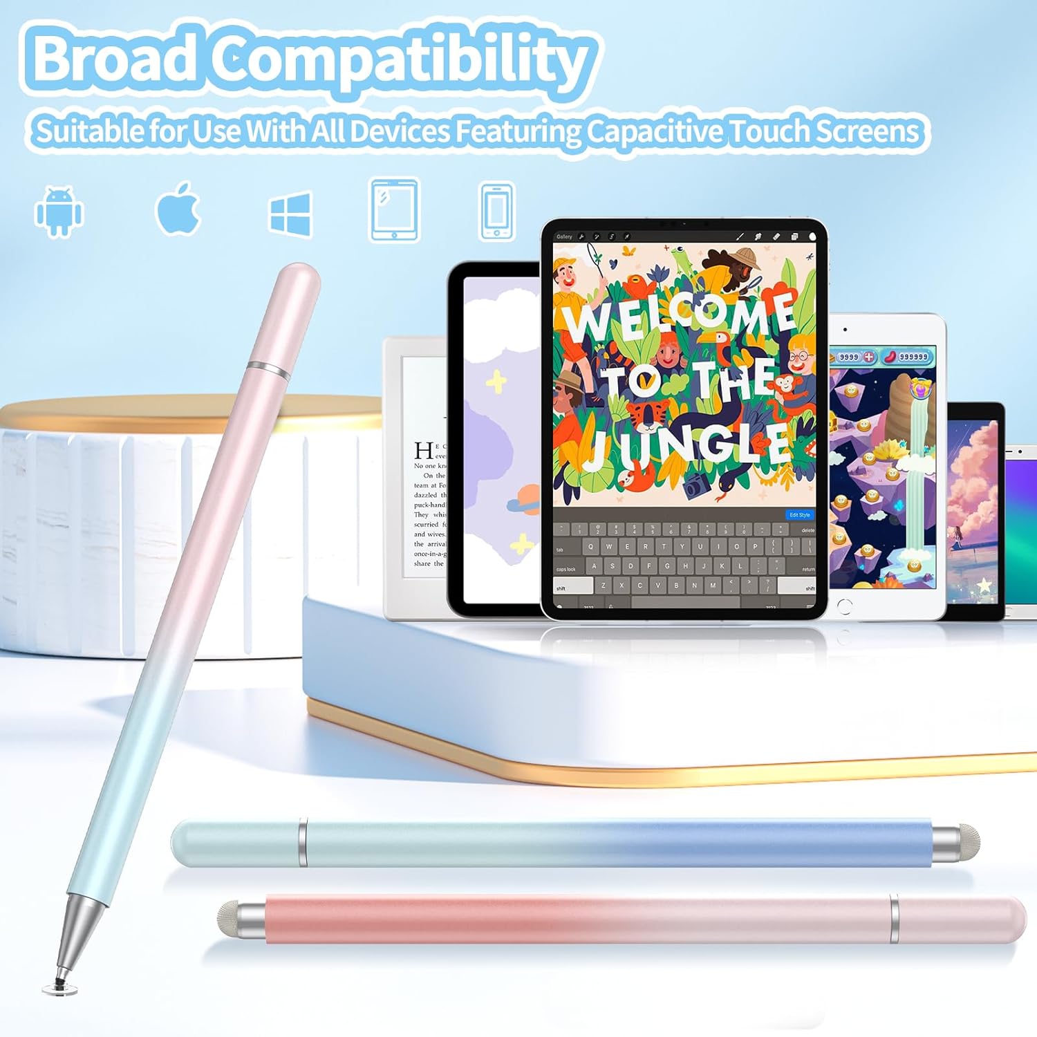 Lápiz óptico para pantallas táctiles (3 unidades), lápiz capacitivo 2 en 1 de alta precisión para iPad compatible con iPadiPhonetabletAndroidiOS y