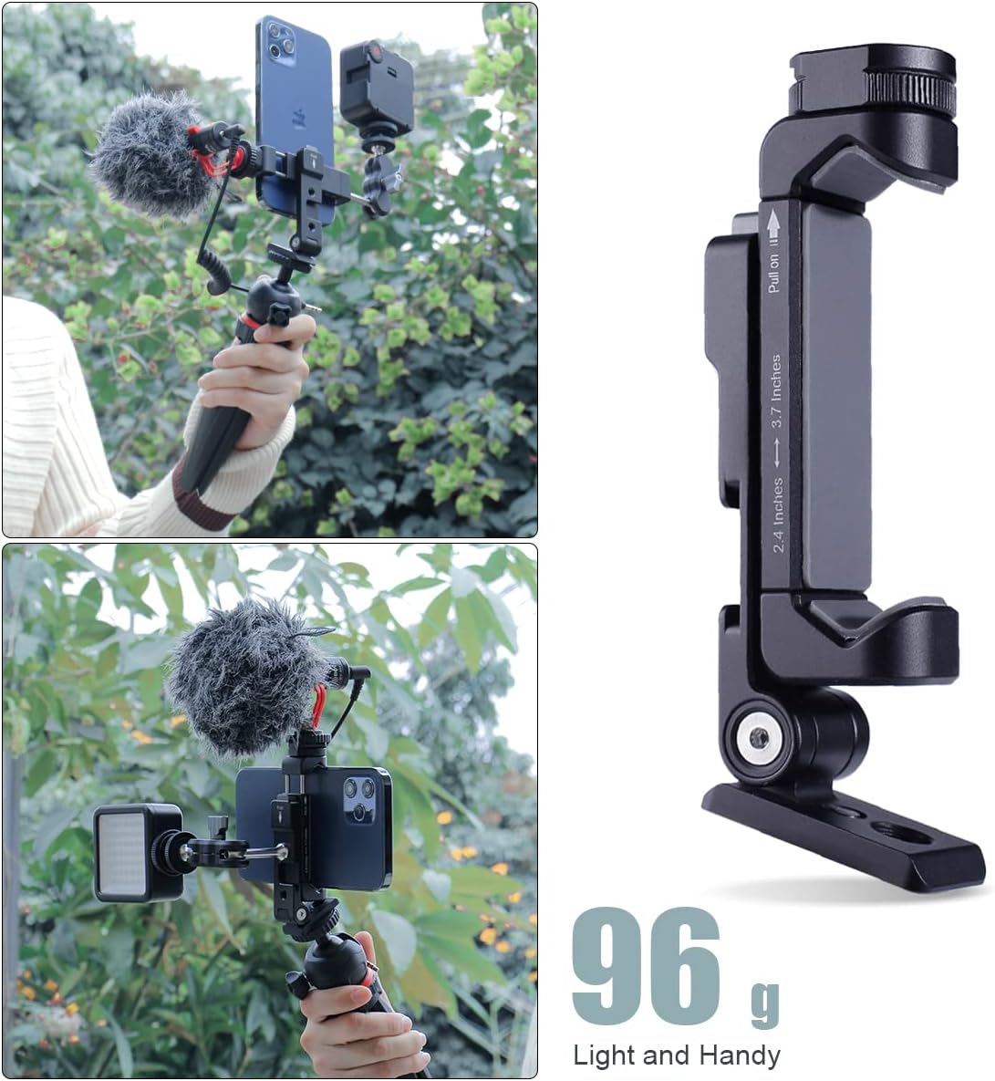 Arnarkok Soporte de trípode de metal ligero para teléfono con zapata fría giratoria, compatible con adaptador de soporte para teléfono inteligente