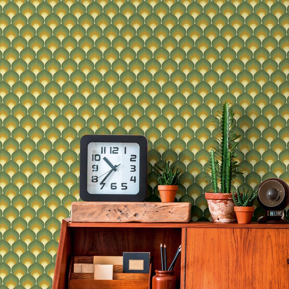 A.S. Création Papel pintado retro de los años 70 con gráfico vintage verde amarillo marrón beige papel pintado retro chic 1,297,181.8-27.9 ft x 0,53