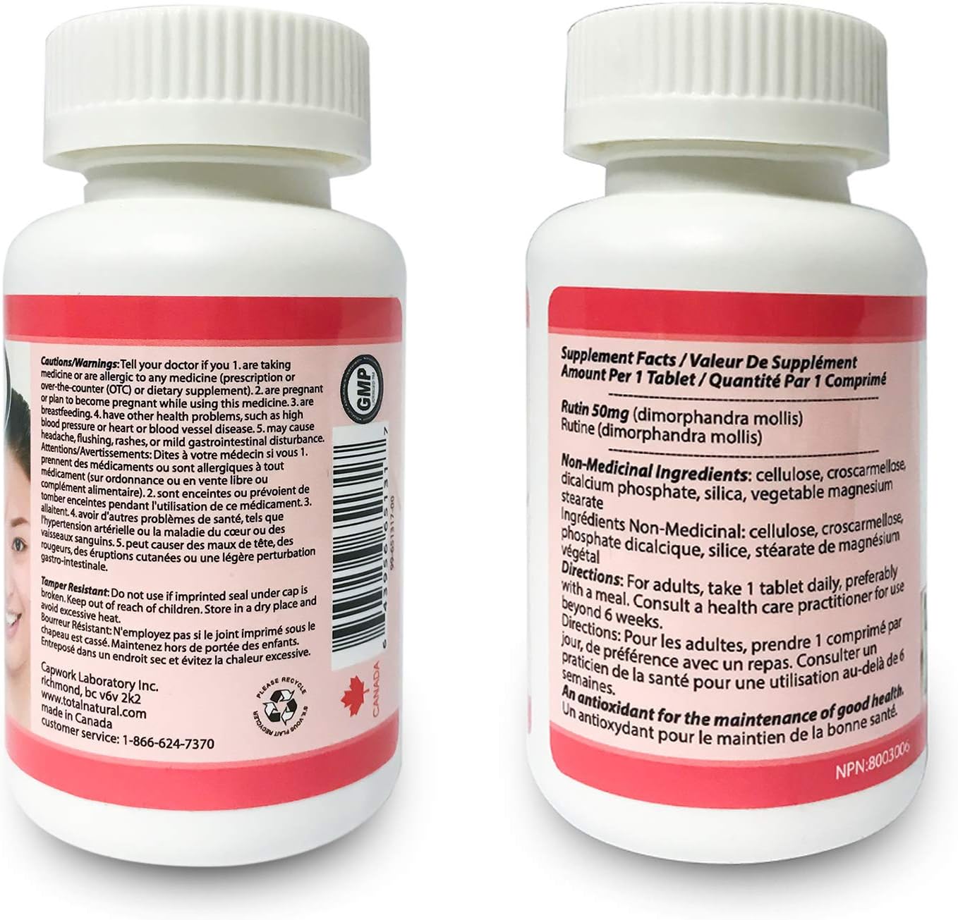 Total Natural Rutin 50mg 90 comprimidos 1 botella, ayuda a absorber y utilizar la vitamina C, mejora la salud vascular, cuidado de la vista