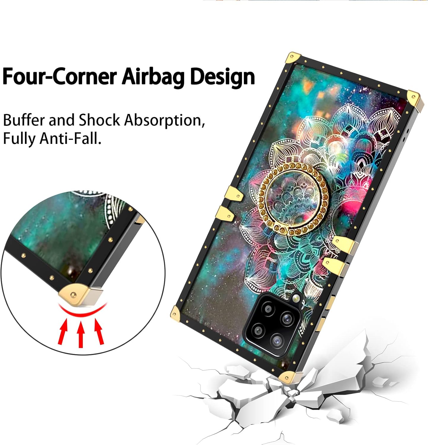 Para Samsung A42 5G Funda Telefónica, Para Galaxy A42 5G Cubierta Trasera Cuadrada Con Anillo De Diamante Correa Cordón A Prueba De Golpes Funda