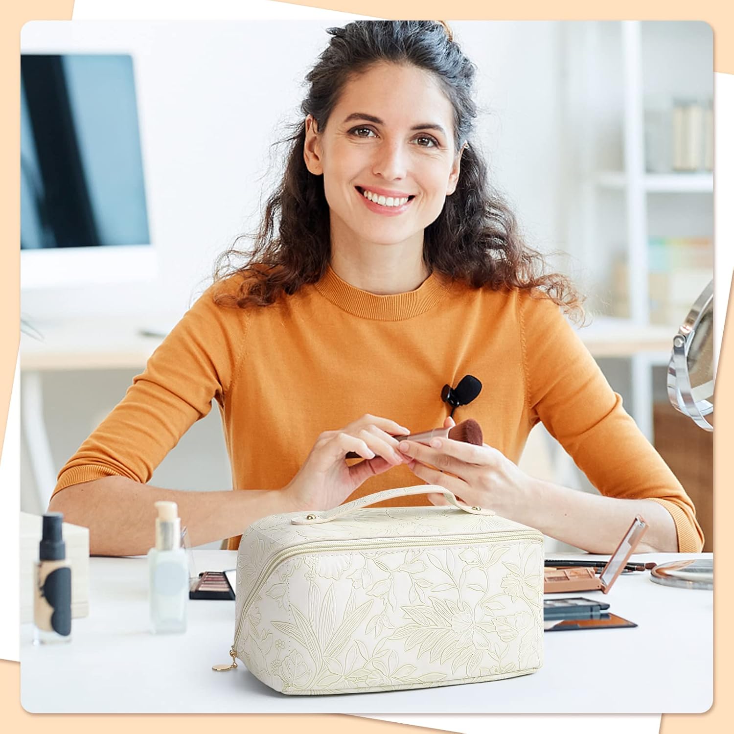Bolsa de cosméticos de viaje de gran capacidad, portátil, de cuero, impermeable, bolsa de maquillaje de viaje, bolsa de almacenamiento con