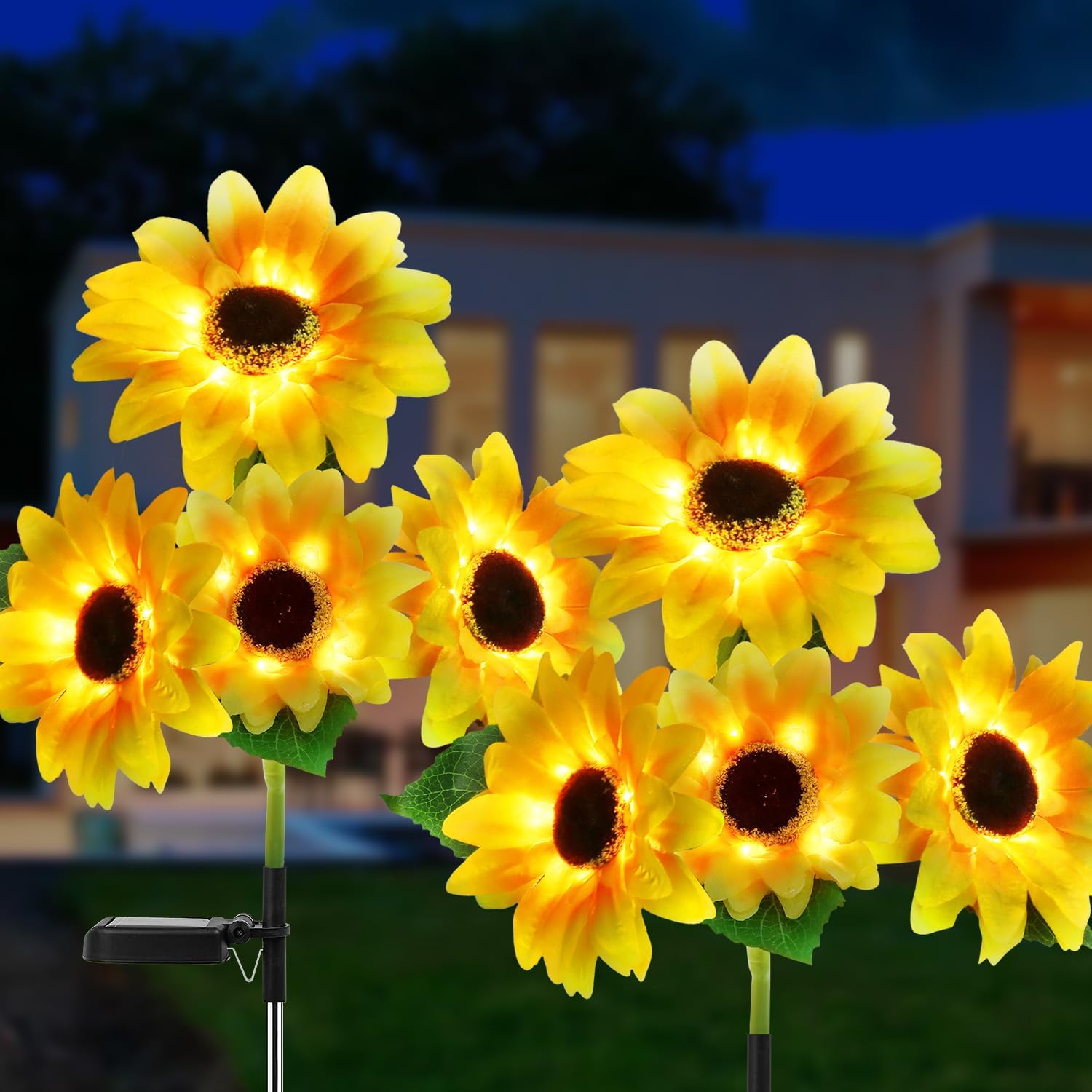 Luces solares de estaca de jardín para exteriores, paquete de 2 luces LED solares con 8 girasoles, luces decorativas solares impermeables para