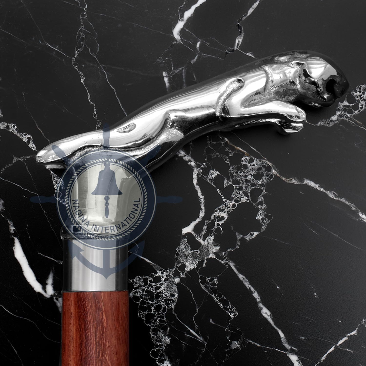 Nagina International – Bastones cromados de lujo prémium  Bastón hecho a mano de palisandro con barras decorativas cromadas de latón macizo,