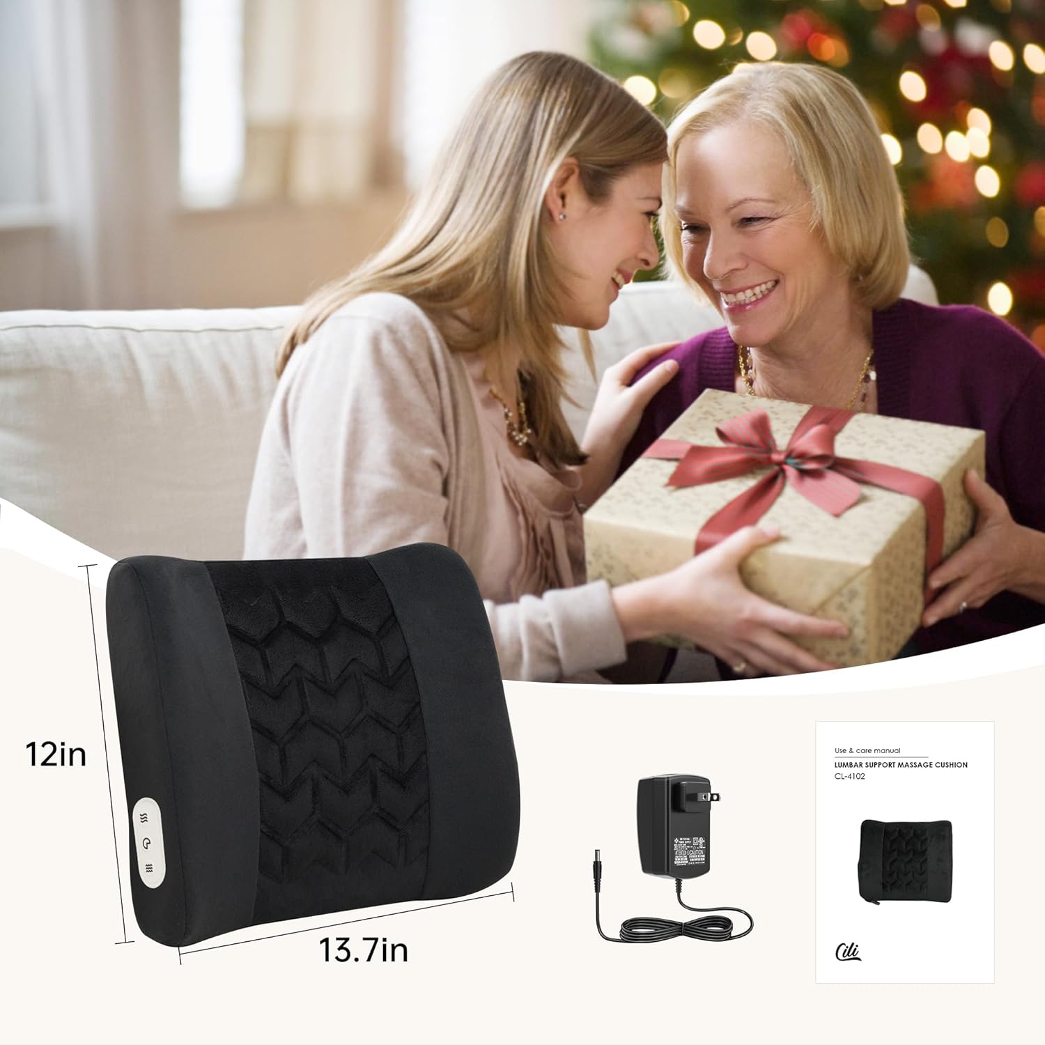 Almohada de apoyo lumbar para silla de oficina, almohada de apoyo de espalda calentada con vibración, masajeador de espalda para aliviar el dolor,