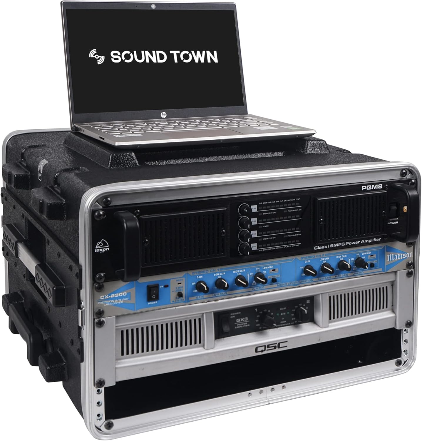 Sound Town Estuche ligero de 6U PA DJ RackRoad con espacio en rack de 5U, construcción de ABS, profundidad de 19 pulgadas, mango retráctil, ruedas y