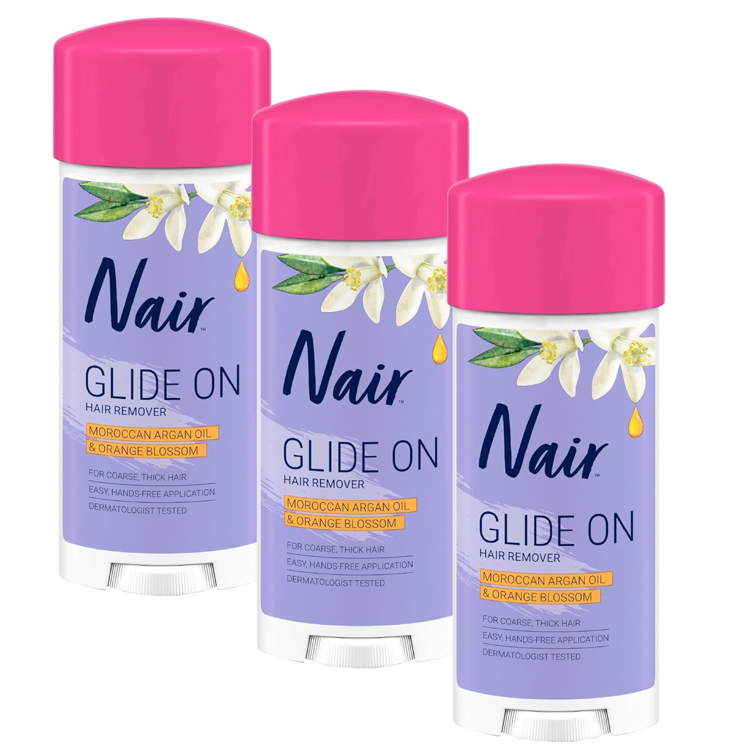 Nair Glide On – Crema depilatoria para brazos, piernas y bikini, crema depilatoria, paquete de 3, barra de 3.3 onzas