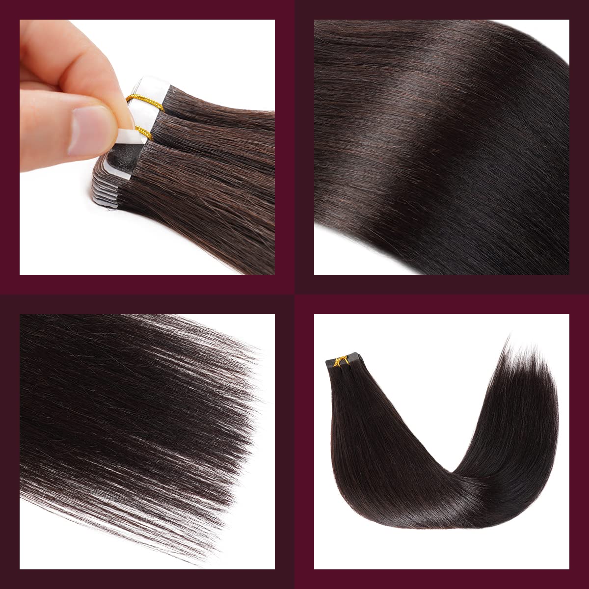 Starlet – Extensiones de cabello humano adhesivas Yaki, lacio, 100% virgen, 12A, 18 pulgadas, 20 unidades de 1.76 oz, extensiones de cabello para