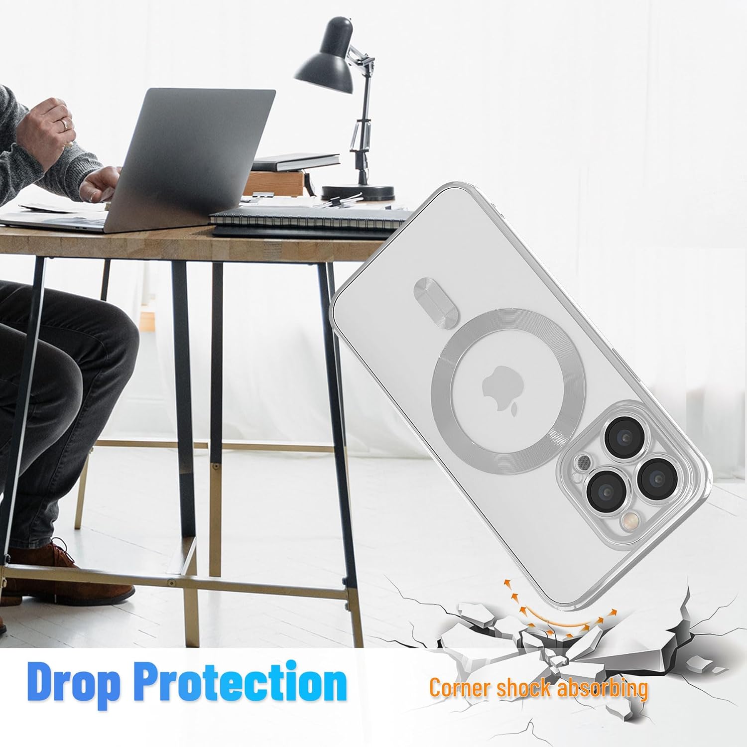 Yetagso Funda magnética para iPhone 14 Pro Max, funda delgada galvanizada transparente para iPhone 14 Pro Max con protección de cámara, a prueba de