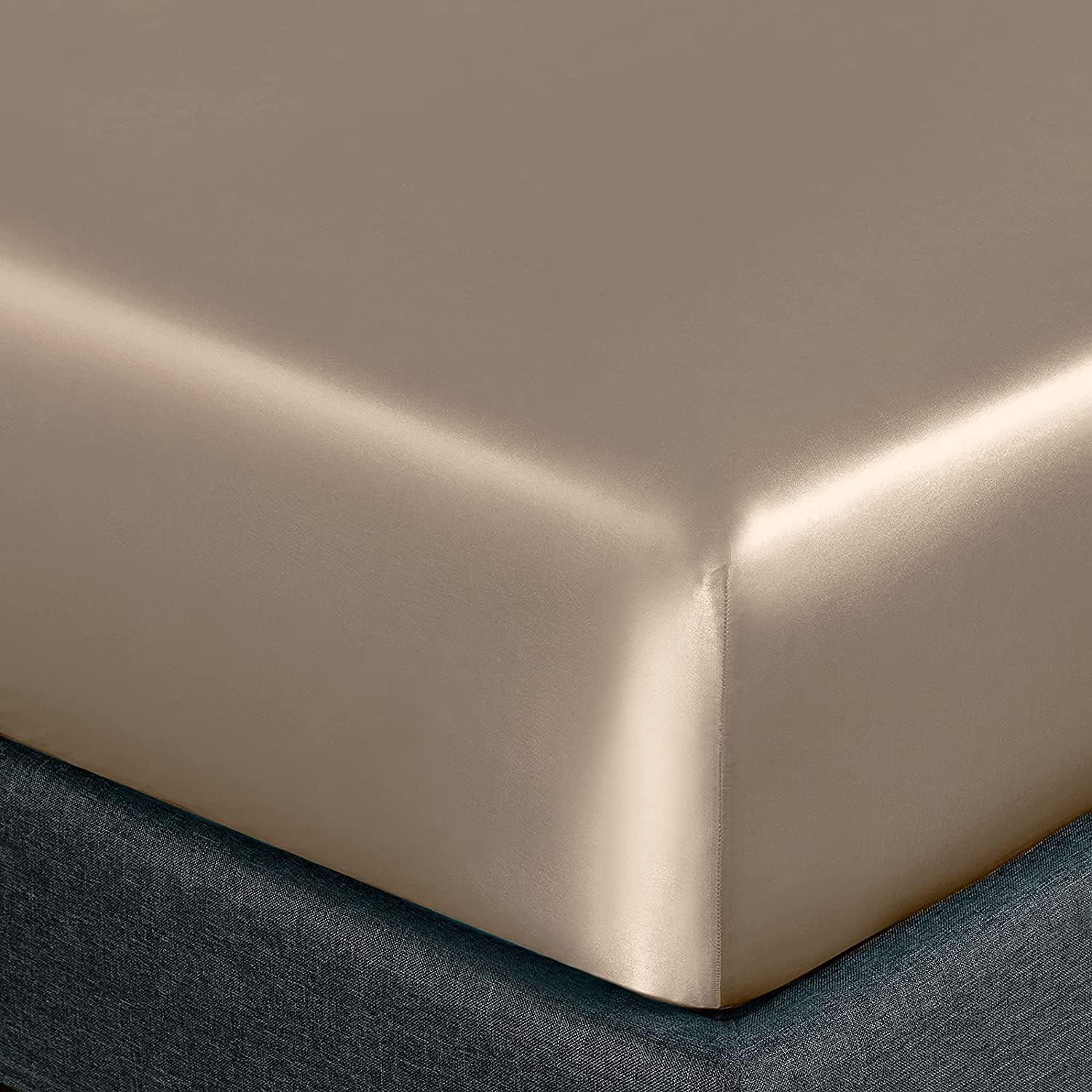 Homiest Sábana bajera ajustable de satén color gris topo, sábana bajera ajustable de bolsillo profundo, sábana bajera de lujo y ultrasuave, sábana