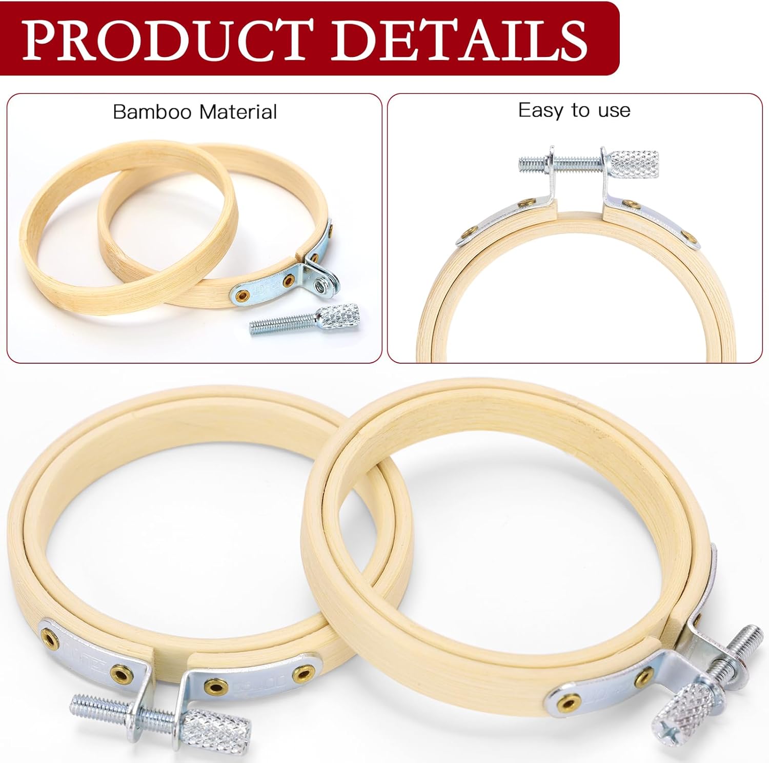 Caydo 24 aros de bordado de 2.5 pulgadas a granel, pequeños aros de punto de cruz, círculo de bambú, mini aros de bordado para adornos de Navidad,