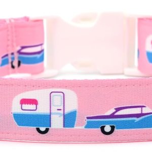 RV Camping Dog Collar – Pink Camper Collar – Vintage Car & Trailer – Van – Fifth Wheel – Truck Camper – A-Frame – 4 Sizes – Adjusts 9 Inches to 27 RV Camping Dog Collar – Pink Camper Collar – Vintage Car & Trailer – Van – Fifth Wheel – Truck Camper – A-Frame – 4 Sizes – Adjusts 9 Inches to 27