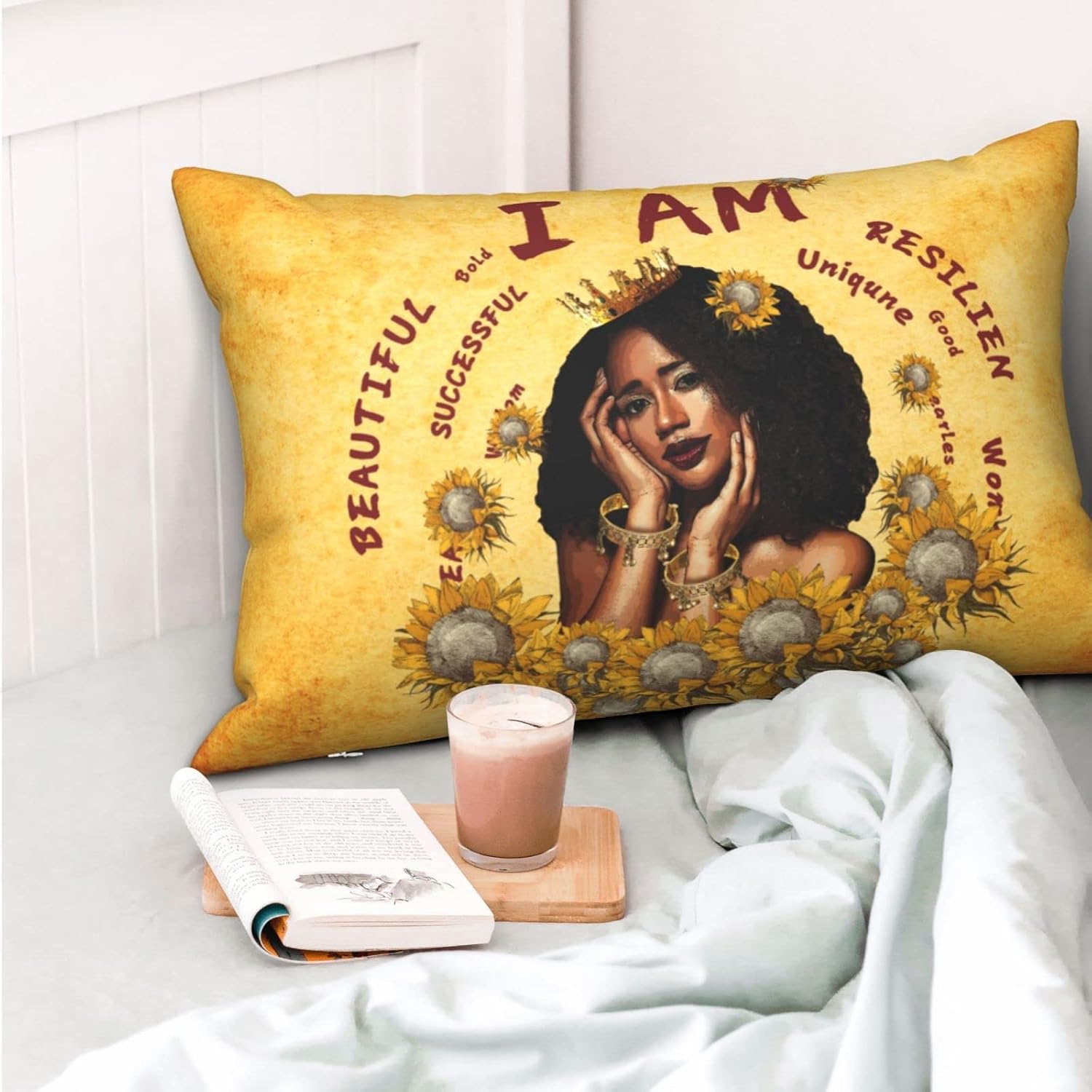 Fundas de almohada para cama de niña africana con cremallera oculta, funda de almohada lumbar, tamaño Queen estándar de 20 x 30 pulgadas para
