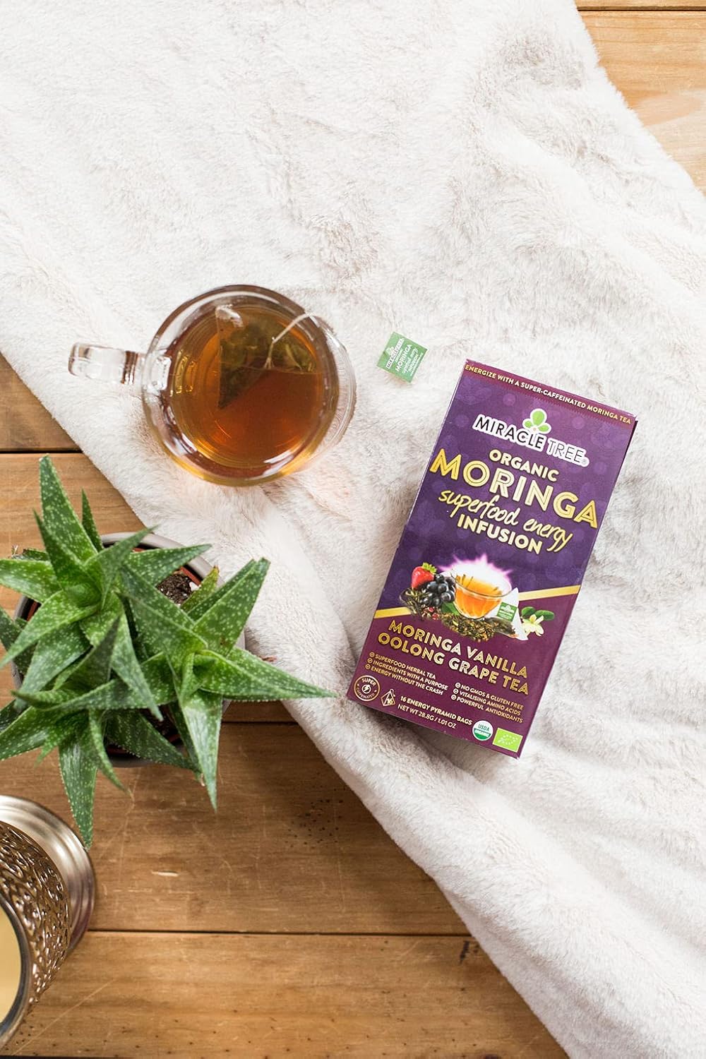 Miracle Tree ‘s Moringa Energy Tea – Uva Oolong de vainilla  Mezcla súper cafeína  Alternativa de café saludable, perfecta para concentrarse