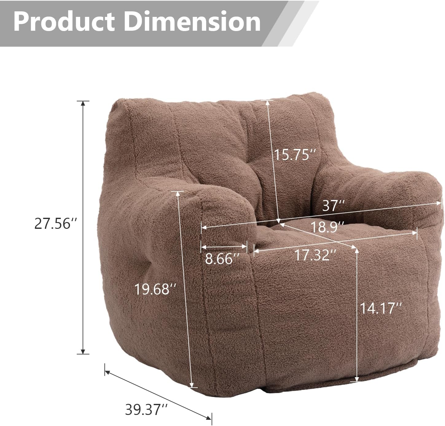 Hommoo Puf grande para adultos con reposabrazos, cómodo puf con relleno de espuma, esponjoso, tela de peluche suave, puf copetudo para dormitorio,