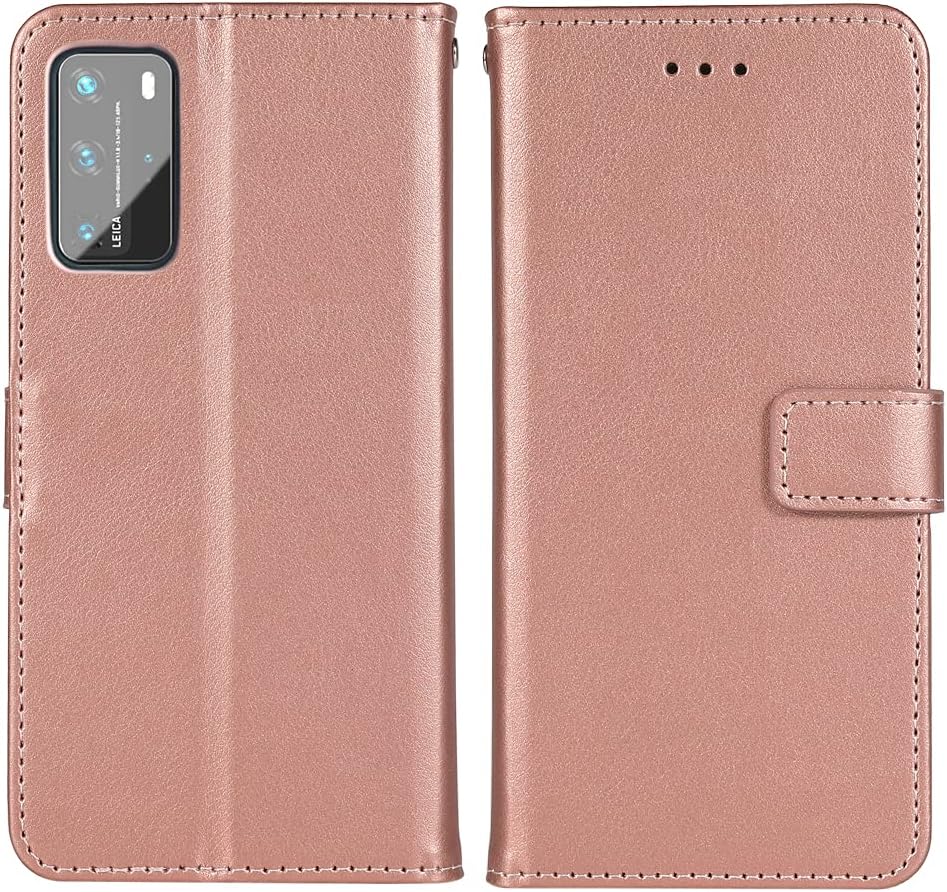 Compatible con Huawei P40 Pro – Funda tipo cartera con correa para la muñeca con cordón de cuero, soporte para tarjetas, accesorios para celulares,