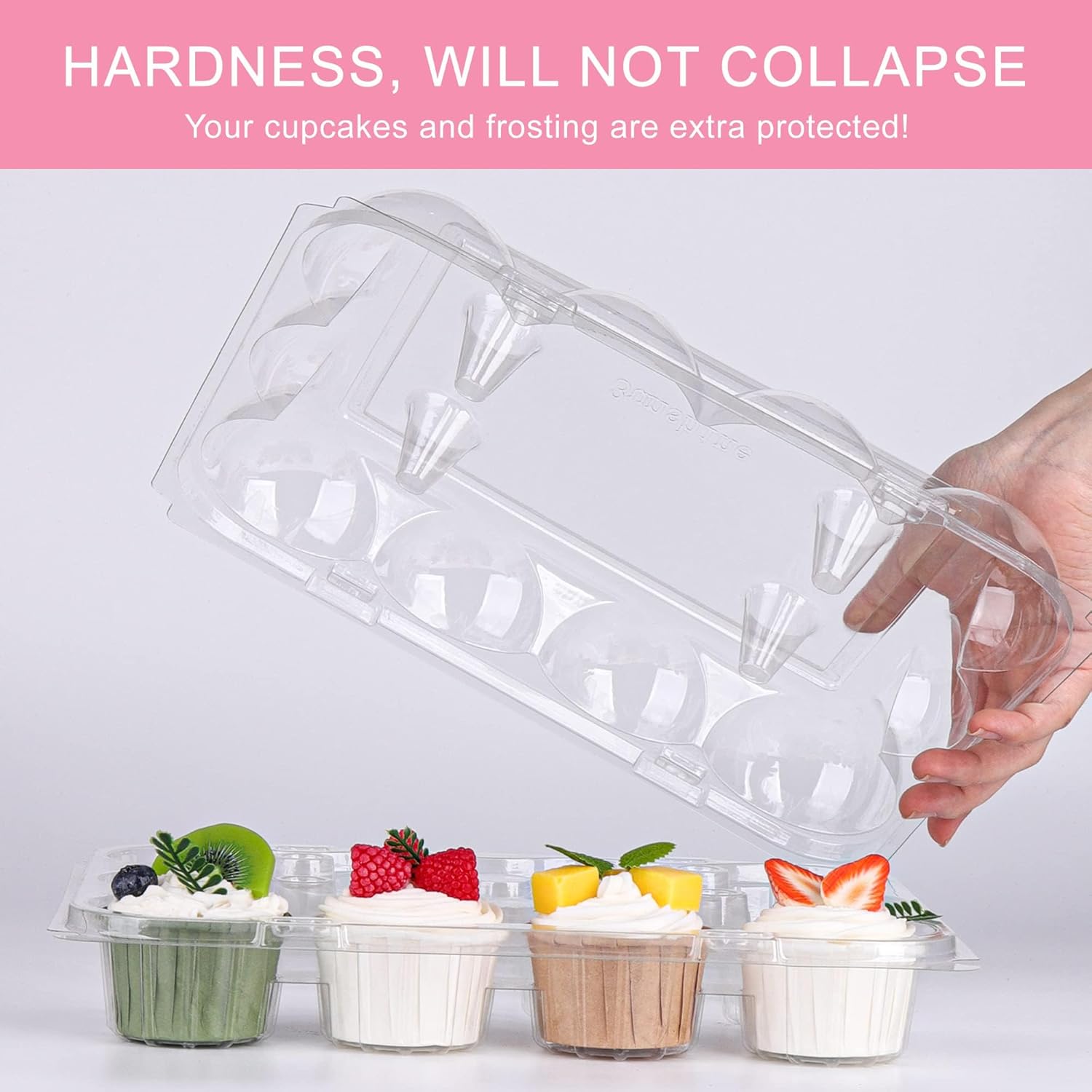AUKUS (12 paquetes de 12 juegos de recipientes para cupcakes, soportes para cupcakes, cúpula profunda, desechables transparentes con 150 forros para