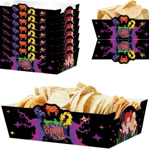 Paquete de 50 suministros de fiesta de Halloween Hocus Pocus, bandeja de comida de Hocus Pocus, bandeja de papel para servir alimentos para fiesta Paquete de 50 suministros de fiesta de Halloween Hocus Pocus, bandeja de comida de Hocus Pocus, bandeja de papel para servir alimentos para fiesta
