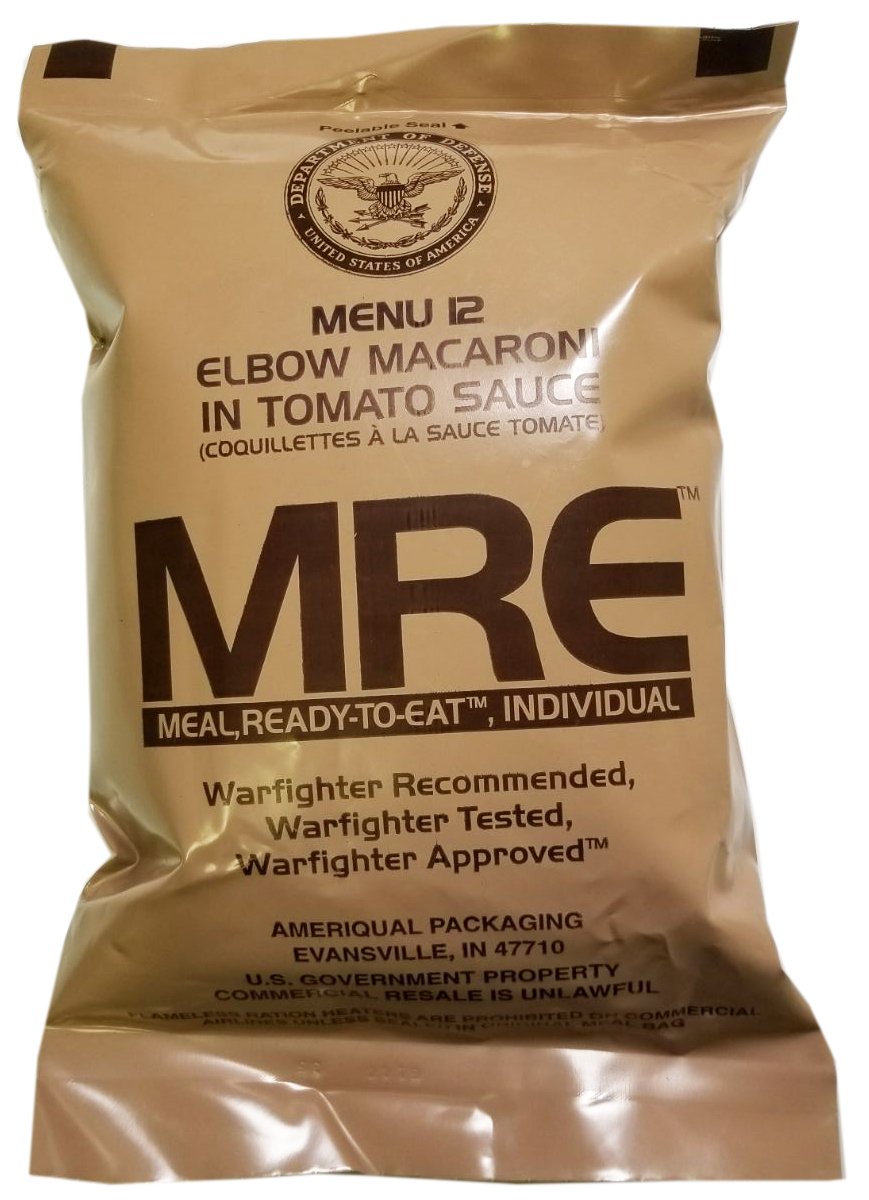 MRE (comidas preparadas para comer) Superávit militar original de Estados Unidos con selección de menús, fecha de inspección 2020 y superior.