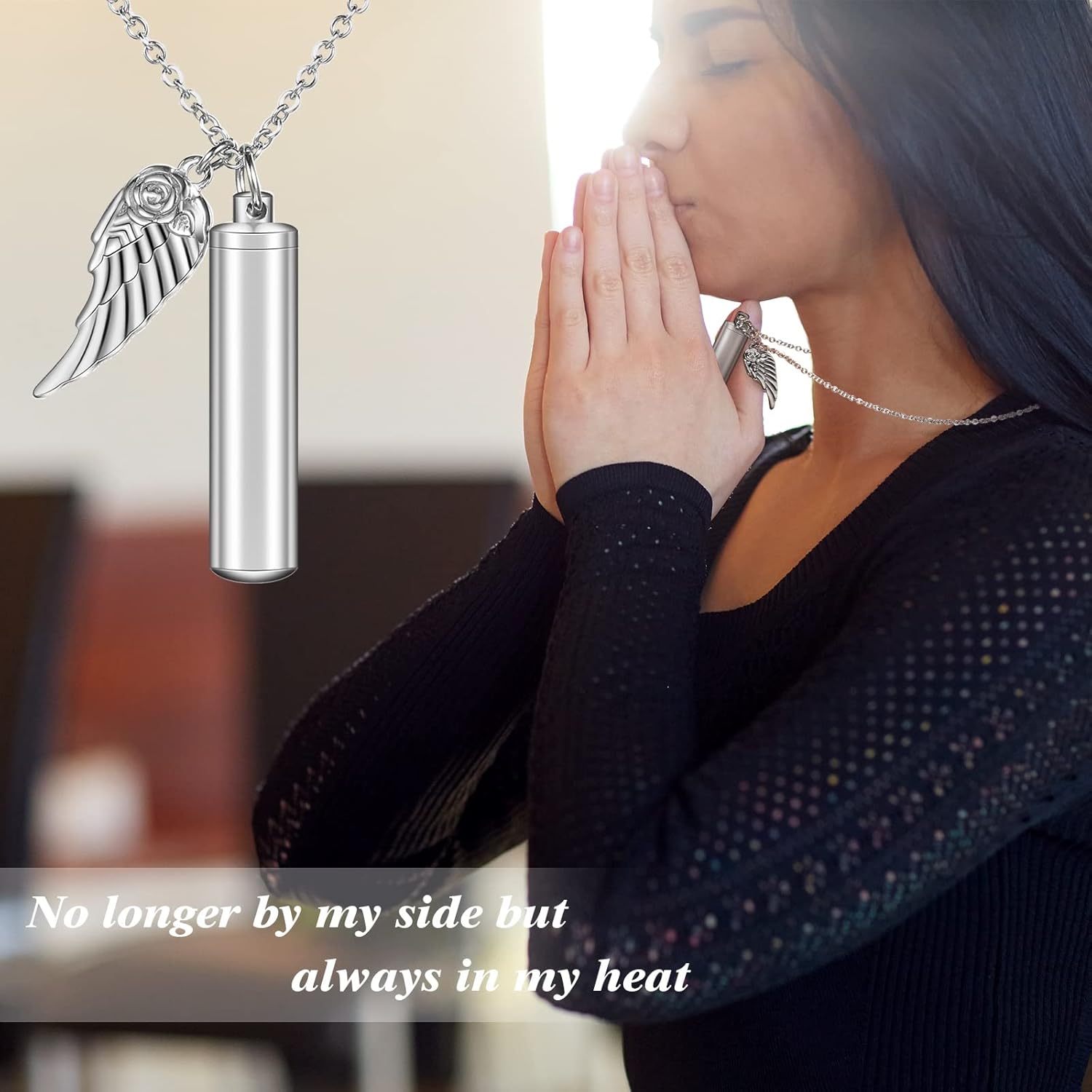 Collar de cenizas de cremación de 10 piezas con alas de ángel, collar conmemorativo de cenizas de cremación, collar de urna para recuerdos, joyería
