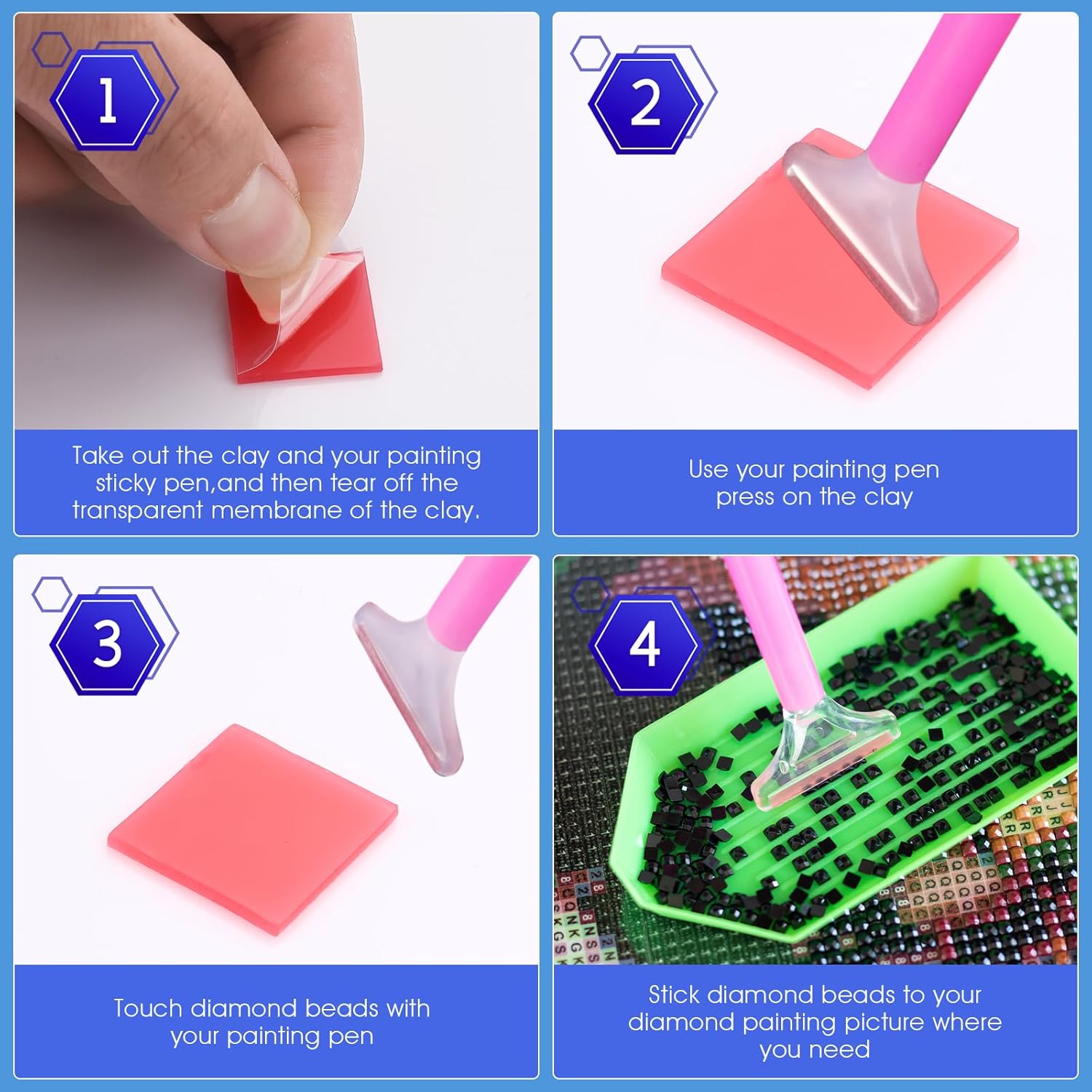 80 piezas de arcilla de pegamento de pintura de diamante, 4 colores DIY pegamento de diamante pintura de cera de arcilla herramienta de bordado