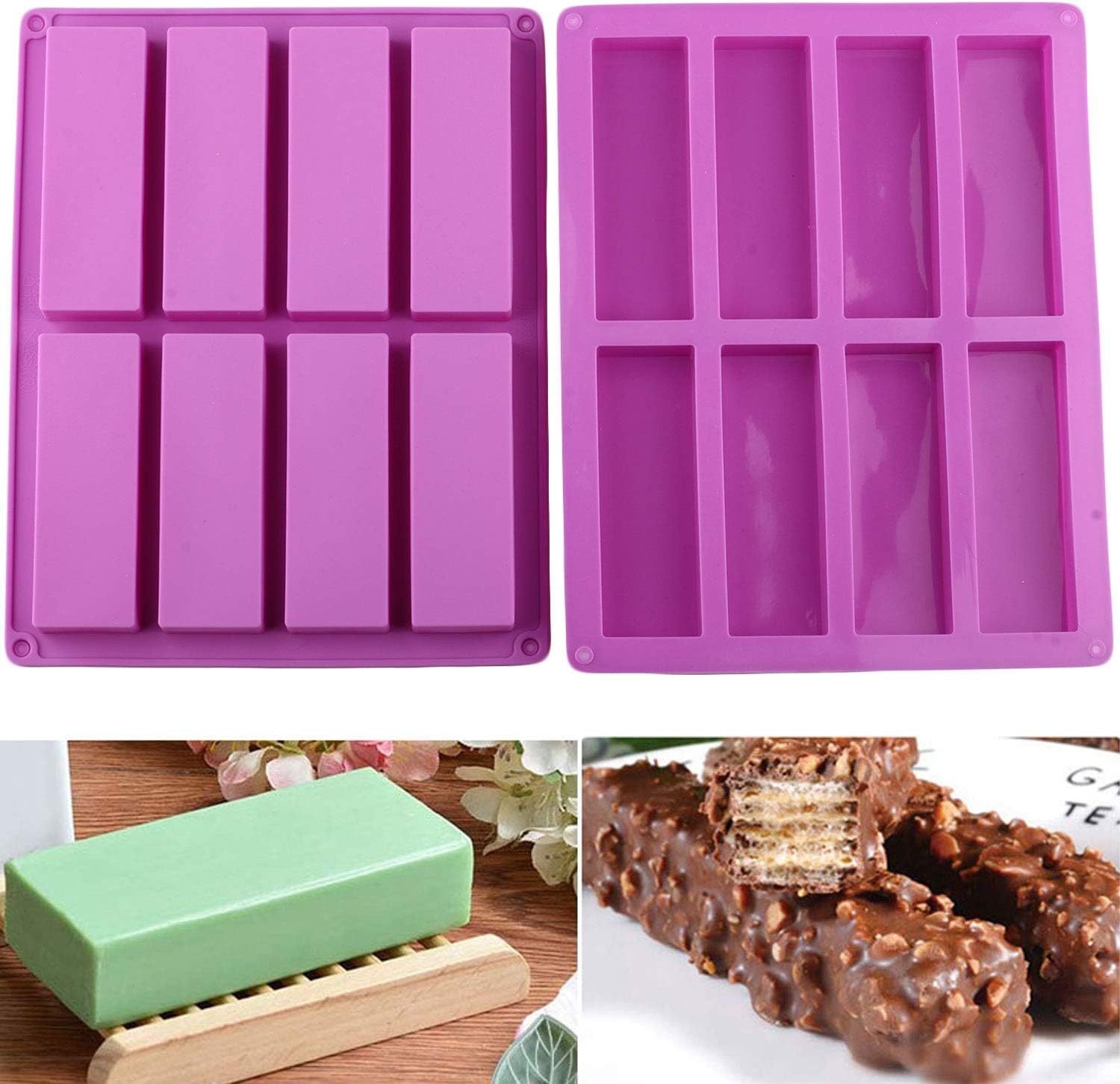 Mujiang Moldes de silicona para barra de granola rectangular de 8 cavidades, moldes de barra de cereales para nutrición, juego de 2