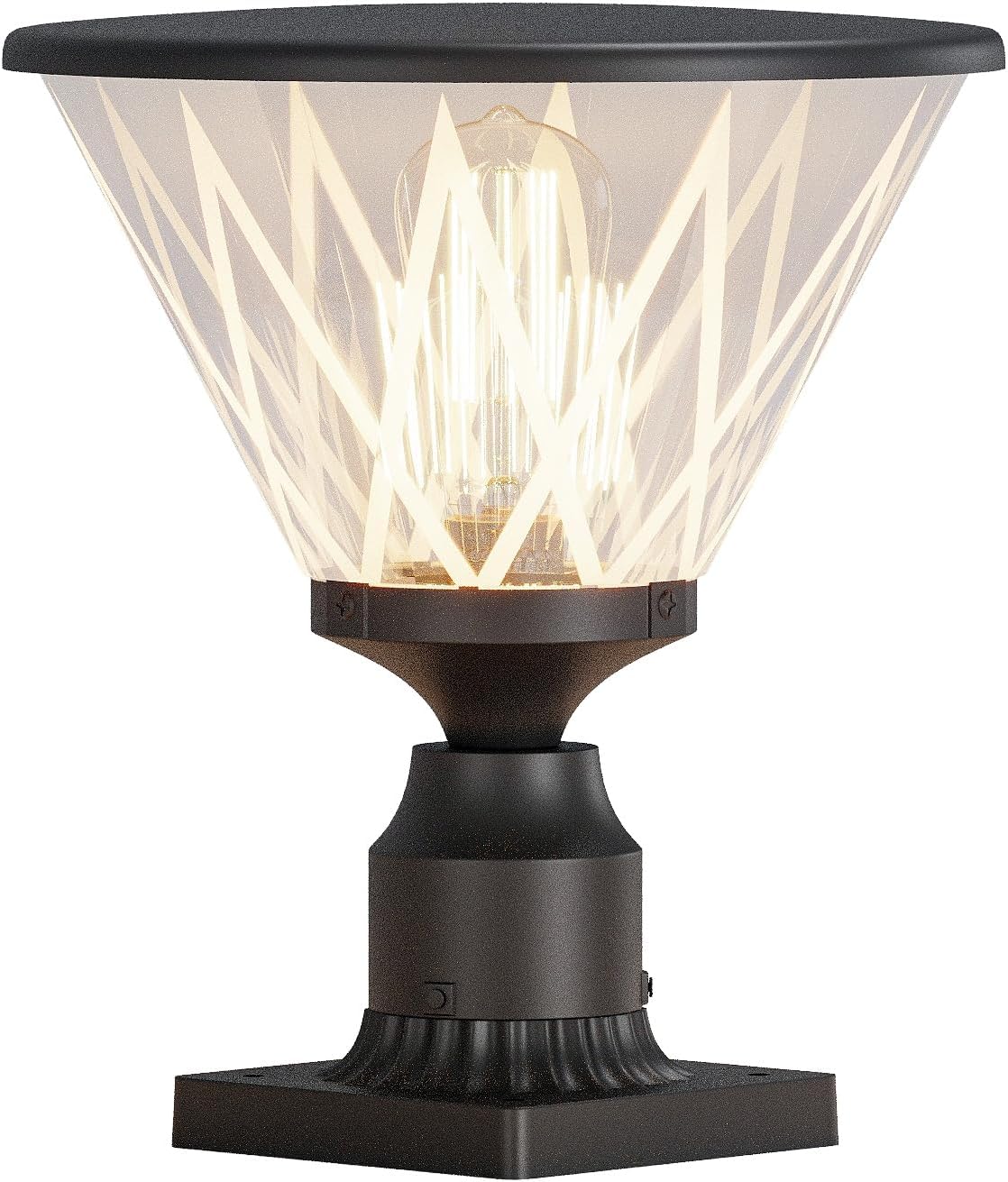Zanritelit Luz de poste no solar con pantalla de vidrio para entrada, césped, patio, jardín, granja, negro mate, impermeable, lámpara de poste