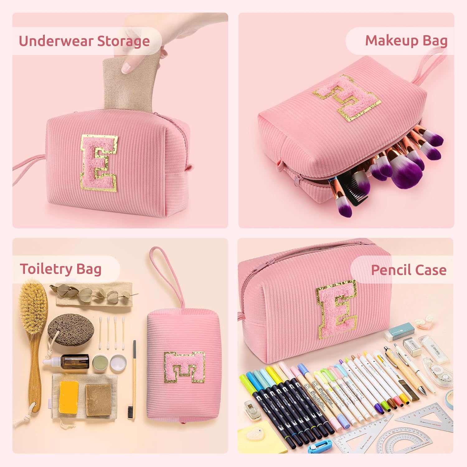 Bolsa de cosméticos pequeña para cosméticos, organizador de bolsas de maquillaje de pana rosa, bonitos regalos personalizados para mujeres, bolsa de