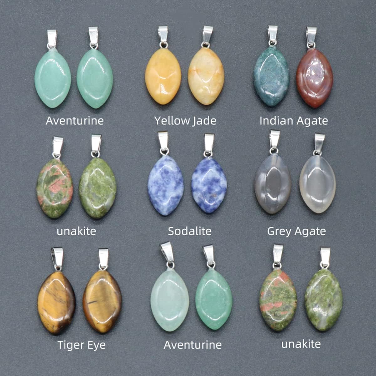 LHJ 20 colgantes de piedra natural con forma de marquesa de cristal de ágata de chakra para hacer joyas, collares, aretes, Piedra Piedra Ágata, no