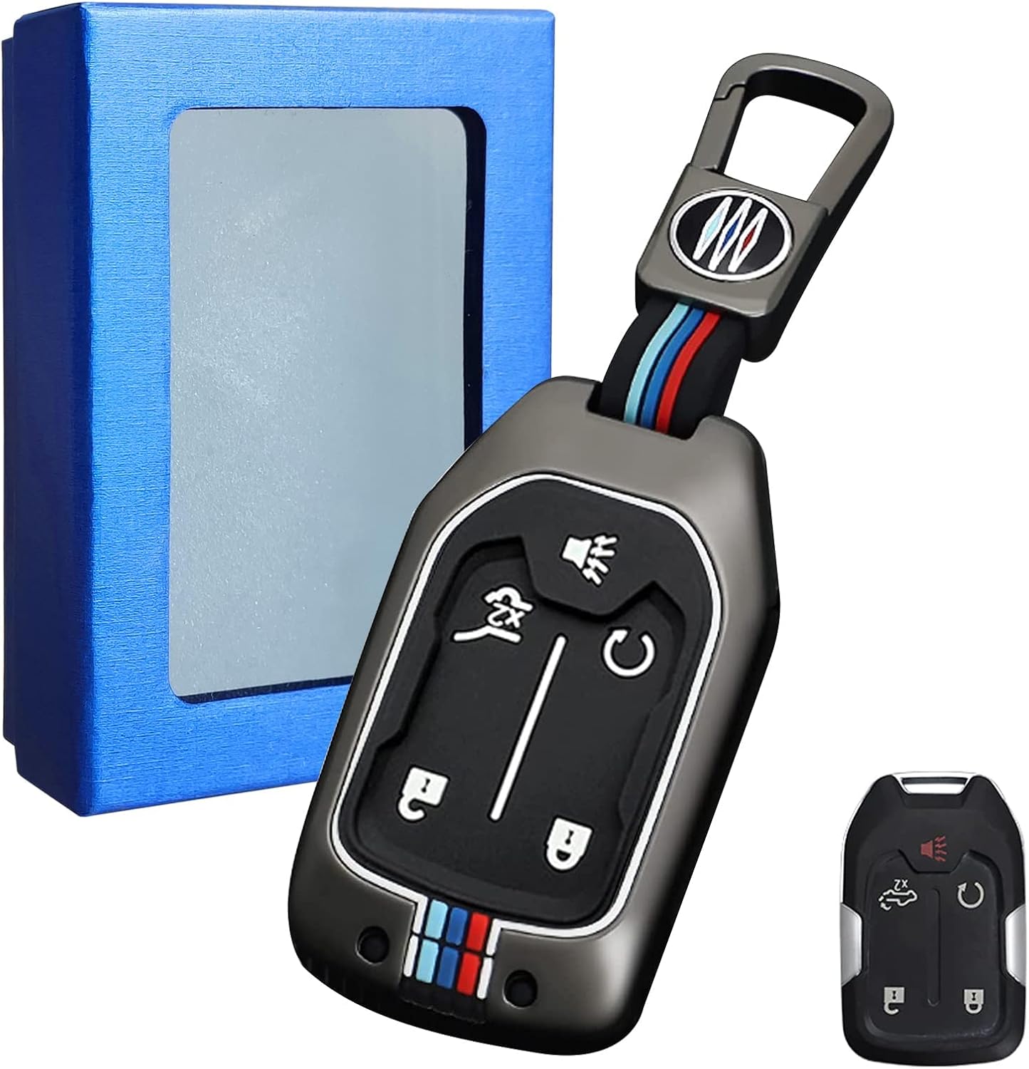 Moonlinks Funda de aleación de zinc para llavero de 5 botones compatible con Chevy SilveradoGMC Sierra 1500 2500HD 3500HD 2019-2022, funda de