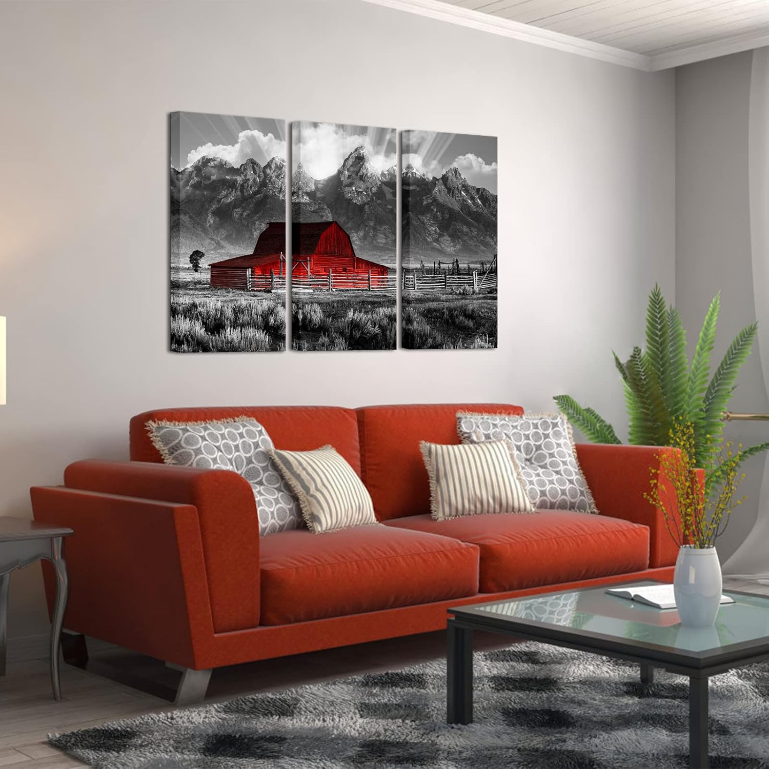 Conipit Grand Teton Pictures Wyoming – Cuadros de paisajes en blanco y negro, arte de pared de granero Moulton en blanco y negro, arte de lienzo