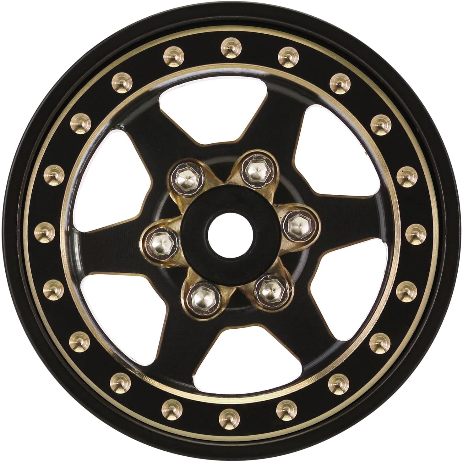 INJORA 1.0 Plus – Llantas de latón Beadlock de 6 radios para TRX4M SCX24 FCX24 124 118 RC Crawler, 1.48 ozpiezas (negro y dorado)
