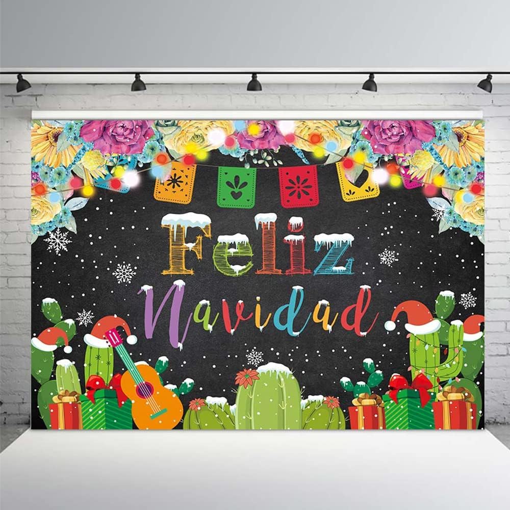 MEHOFOND Telón de fondo de Feliz Navidad para fiesta, fiesta mexicana de Feliz Navidad, copo de nieve, fondo de fotografía, decoración de cactus,