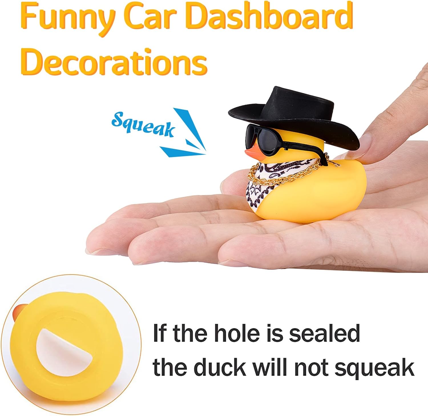 wonuu Pato de goma para automóvil, decoración de pato amarillo con sombrero de sol, collar, gafas de sol para decoración de tablero de automóvil,